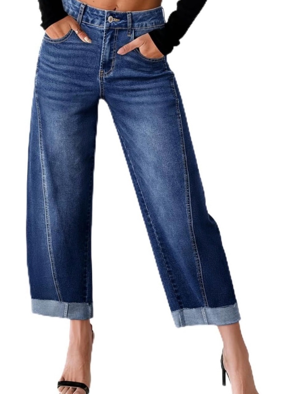 Barrel Jeans High Waisted Wide Leg Baggy Stretchy Cropped Jeans Denim Pants 12